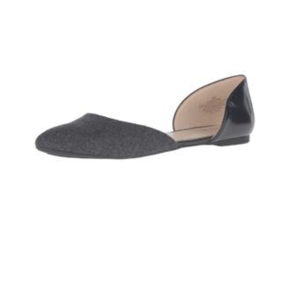 Nine West Gray Starship Flannel and Black Patent Leather Ballet Flat Sho…